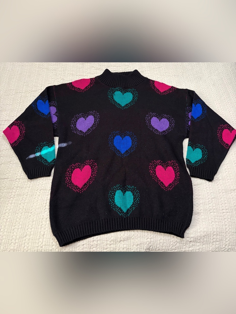 Black Heart-Print Mock Neck Sweater - Multicolor Hearts